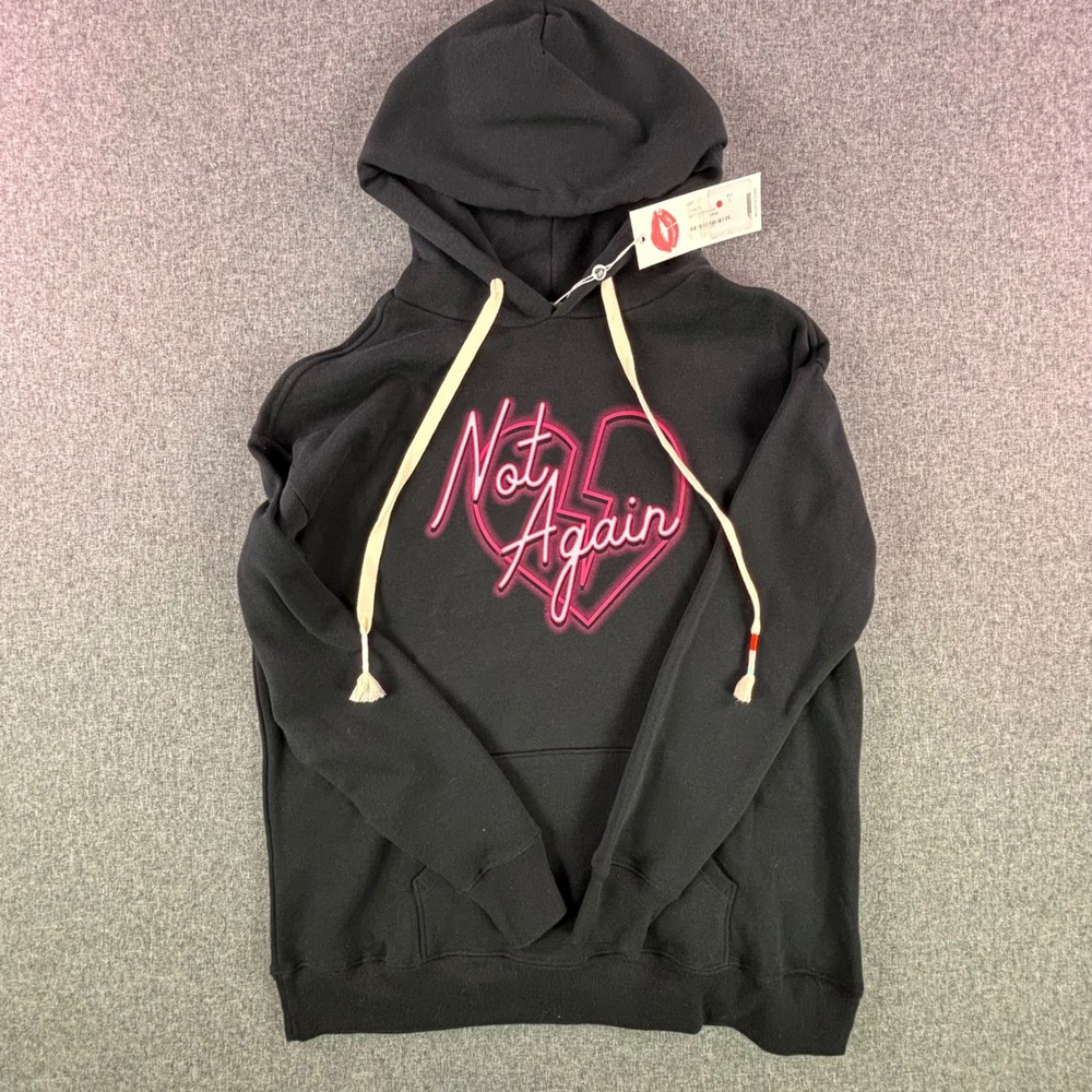 Wildfox Hoodie Womens S Not Again Hoodie Black Graphic Pullover NEW